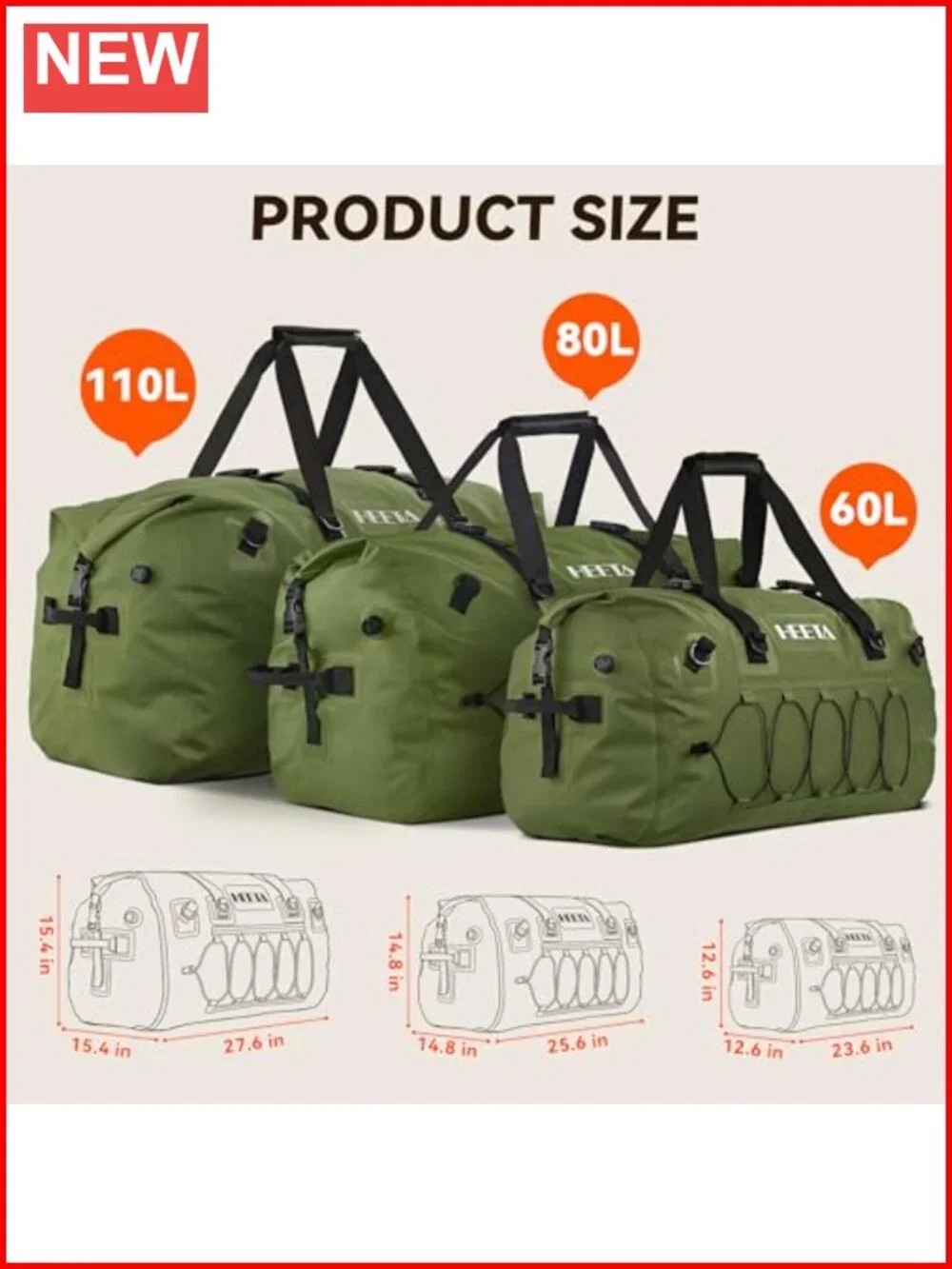 Waterproof Rolltop Duffel Bag 60L/80L, Dry Bag Backpack for Kayaking Boating